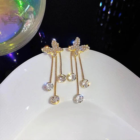 Fashion Jewelry Shiny Butterfly Rhinestone Drop Dangle Earrings Women